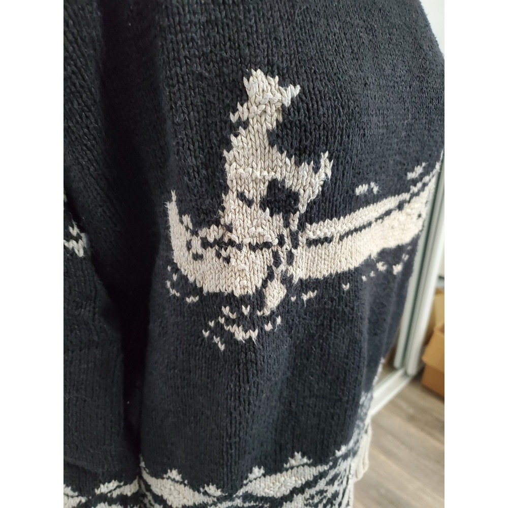 Lauren Ralph Lauren Hand Knit Canoe Fair Isle Linen Cotton Sweater Black Large - Picture 2 of 13